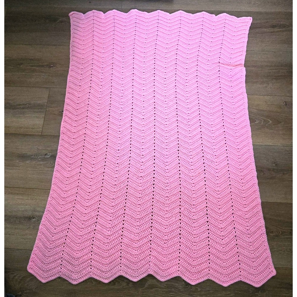 Handmade Medium Pink Chevron Baby/ Doll Afghan. 49" L X 31.25 " W.